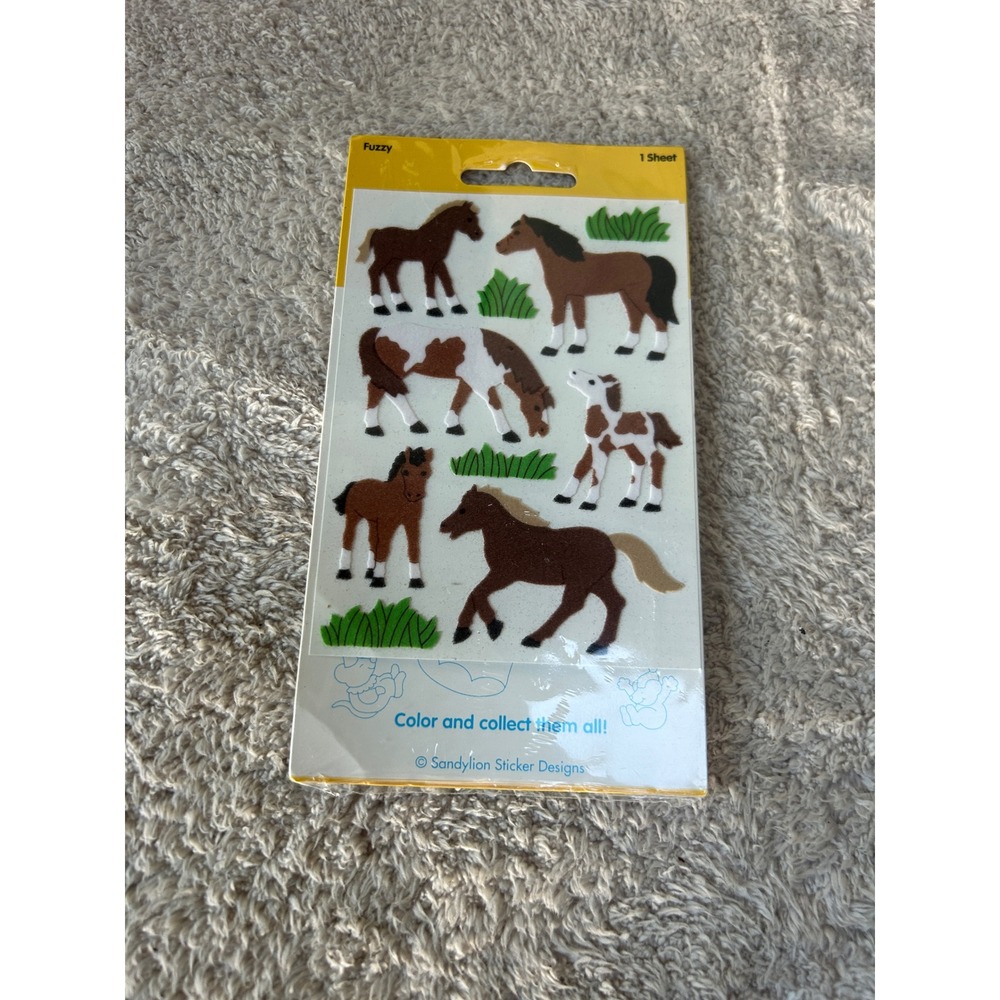 Sandylion Fuzzy Horse Sticker Sheet 90s Vintage Flocked NEW Sealed!